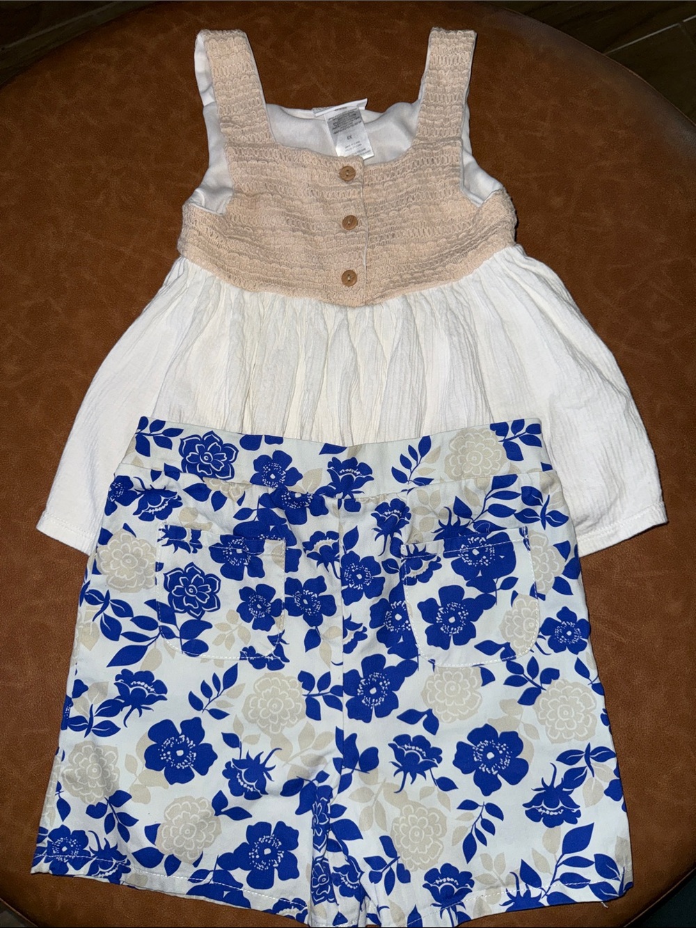 Rachel Zoe Girls Cream & Beige Smocked Tank with Blue Floral Shorts